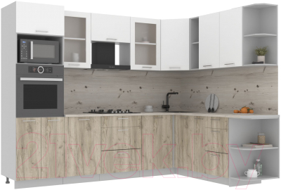Кухонный гарнитур Интерлиния Мила 1.88x2.8 правая (белый платинум/дуб серый/малага) - фото