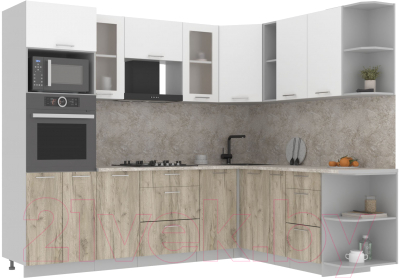 Кухонный гарнитур Интерлиния Мила 1.88x2.6 правая (белый платинум/дуб серый/малага) - фото