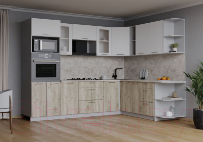 Кухонный гарнитур Интерлиния Мила 1.88x2.6 правая (белый платинум/дуб серый/малага)