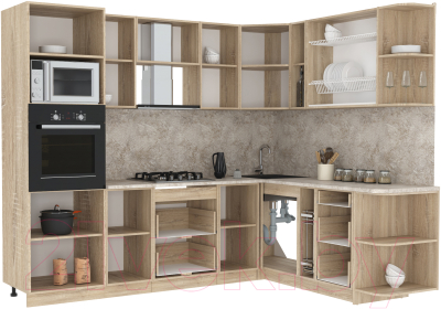 Кухонный гарнитур Интерлиния Мила 1.88x2.6 правая (белый платинум/дуб серый/малага)