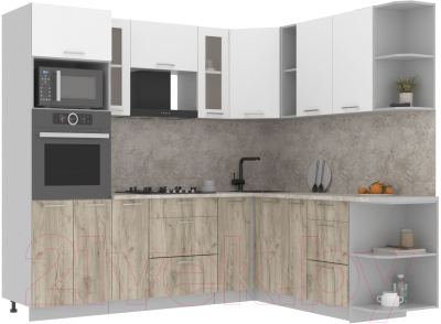 Кухонный гарнитур Интерлиния Мила 1.88x2.4 правая (белый платинум/дуб серый/малага) - фото