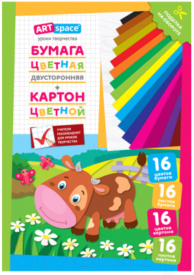 Набор цветной бумаги и картона ArtSpace Коровка / Нкб16-16_28667 - фото