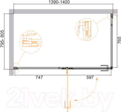 Душевой уголок Cezares BELLAGIO-AH-1-140/80-C-NERO
