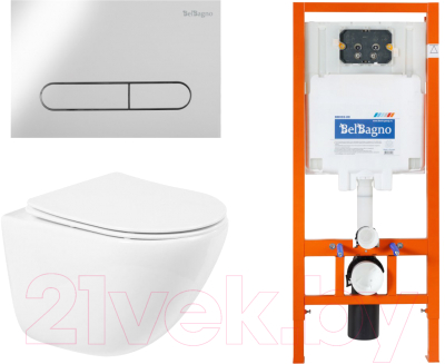 Унитаз подвесной с инсталляцией BelBagno BB051CHR/BB051SC/BB002-80/BB005-PR-CHROME - фото