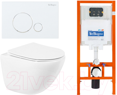 Унитаз подвесной с инсталляцией BelBagno BB051CHR/BB051SC/BB002-80/BB014-SR-BIANCO - фото