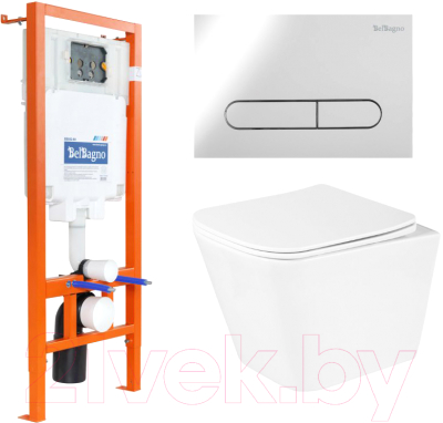 Унитаз подвесной с инсталляцией BelBagno BB3103CHR/SC/BB002-80/BB005-PR-CHROME - фото