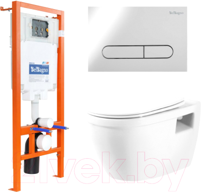 Унитаз подвесной с инсталляцией BelBagno BB070CHR/SC/BB002-80/BB005-PR-CHROME - фото