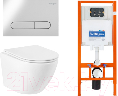 Унитаз подвесной с инсталляцией BelBagno BB046CHR/BB2111SC/BB002-80/BB005-PR-CHROME - фото