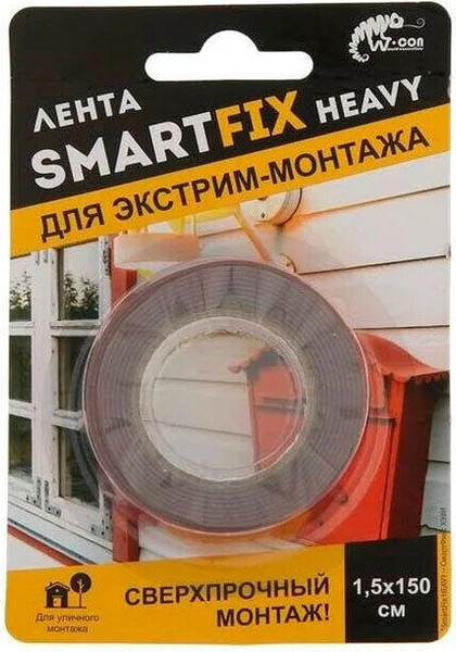 Скотч двухсторонний No Brand W-con SmartFix HEAVY Всепогодная 1.5x150см / SFV1515G - фото
