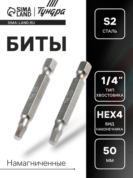Набор бит Tundra Намагниченные сталь S2 HEX4x50мм / 7338378