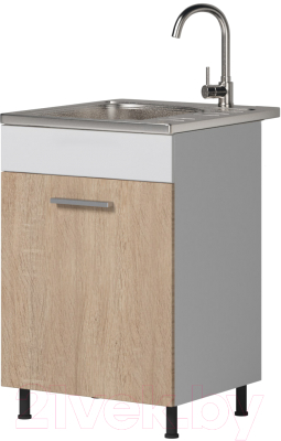 Шкаф под мойку Genesis Мебель Алиса 12 500 со вставкой (белый/дуб сонома) - фото