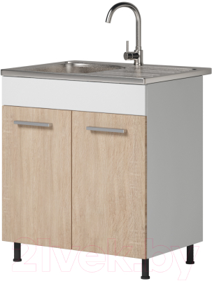 Шкаф под мойку Genesis Мебель Алиса 12 800 со вставкой (белый/дуб сонома) - фото