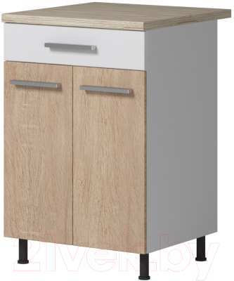Шкаф-стол кухонный Genesis Мебель Алиса 12 с ящиком 600 2 двери (белый/дуб сонома) - фото