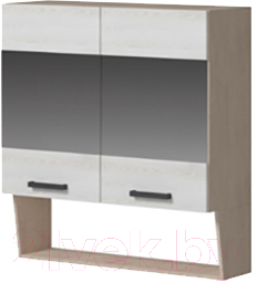 Шкаф навесной для кухни Genesis Мебель Алиса Loft 800 со стеклом и нишей (дуб сонома/сосна белый) - фото