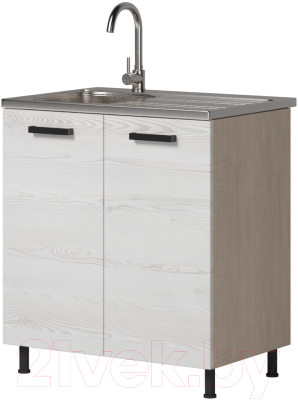 Шкаф под мойку Genesis Мебель Алиса Loft 600 2 двери (дуб сонома/сосна белый) - фото