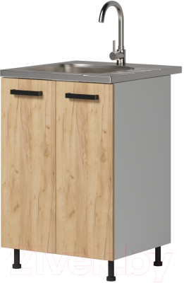 Шкаф под мойку Genesis Мебель Алиса Craft 600 2 двери (белый/дуб золотой) - фото