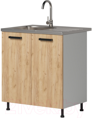 Шкаф под мойку Genesis Мебель Алиса Craft 800 (белый/дуб золотой) - фото