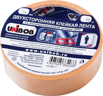 Скотч двухсторонний Unibob 25ммx10м / 38915