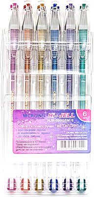 Набор гелевых ручек CrowN Hi-Jell Metallic / HJR-500GSM/6 - фото