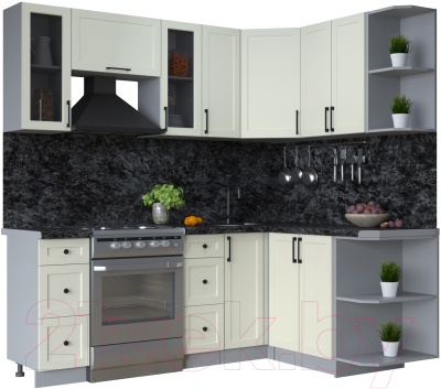 Кухонный гарнитур Интерлиния Тренд 1.5x2.1 правая (белый/белый/кастилло темный) - фото