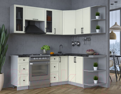 Кухонный гарнитур Интерлиния Тренд 1.5x2.1 правая (белый/белый/кастилло темный)