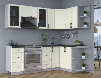 Кухонный гарнитур Интерлиния Тренд 1.5x2.3 правая (белый/белый/кастилло темный)