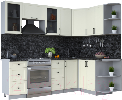 Кухонный гарнитур Интерлиния Тренд 1.5x2.4 правая (белый/белый/кастилло темный) - фото