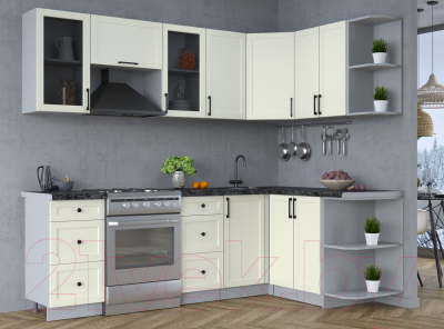 Кухонный гарнитур Интерлиния Тренд 1.5x2.4 правая (белый/белый/кастилло темный)