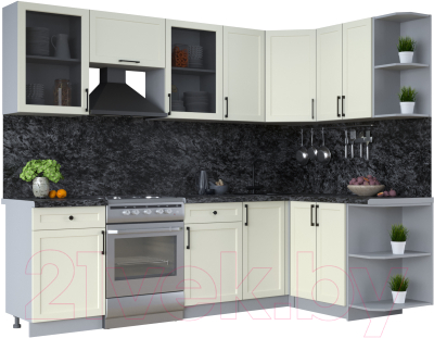 Кухонный гарнитур Интерлиния Тренд 1.5x2.6 правая (белый/белый/кастилло темный) - фото