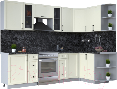 Кухонный гарнитур Интерлиния Тренд 1.5x2.7 правая (белый/белый/кастилло темный) - фото