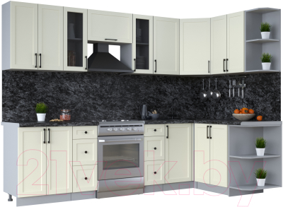 Кухонный гарнитур Интерлиния Тренд 1.5x2.8 правая (белый/белый/кастилло темный) - фото