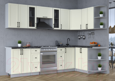 Кухонный гарнитур Интерлиния Тренд 1.5x2.8 правая (белый/белый/кастилло темный)