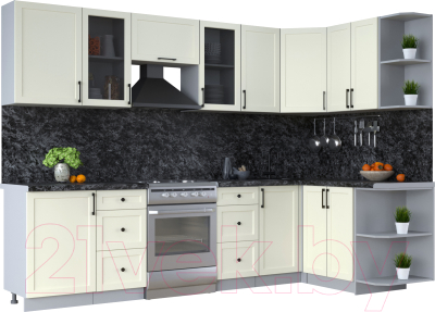 Кухонный гарнитур Интерлиния Тренд 1.5x2.9 правая (белый/белый/кастилло темный) - фото