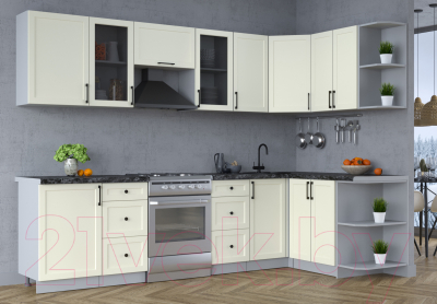 Кухонный гарнитур Интерлиния Тренд 1.5x2.9 правая (белый/белый/кастилло темный)