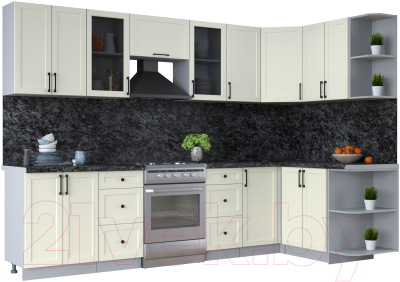 Кухонный гарнитур Интерлиния Тренд 1.5x3.0 правая (белый/белый/кастилло темный) - фото
