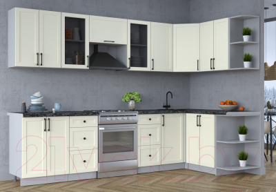 Кухонный гарнитур Интерлиния Тренд 1.5x3.0 правая (белый/белый/кастилло темный)