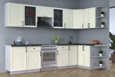 Кухонный гарнитур Интерлиния Тренд 1.5x3.1 правая (белый/белый/кастилло темный)