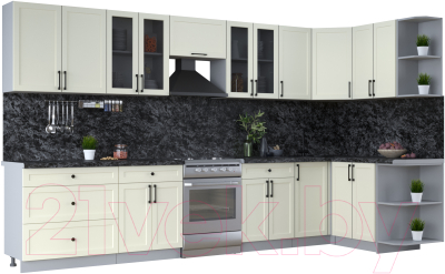 Кухонный гарнитур Интерлиния Тренд 1.5x3.6 правая (белый/белый/кастилло темный) - фото