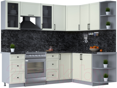 Кухонный гарнитур Интерлиния Тренд 1.7x2.4 правая (белый/белый/кастилло темный) - фото