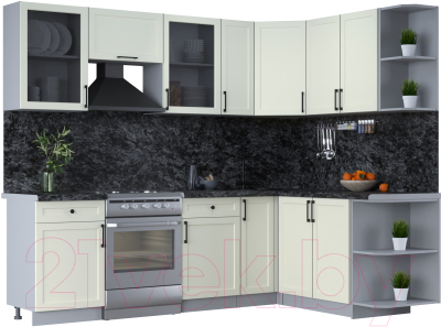 Кухонный гарнитур Интерлиния Тренд 1.7x2.5 правая (белый/белый/кастилло темный) - фото