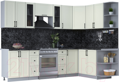 Кухонный гарнитур Интерлиния Тренд 1.7x2.8 правая (белый/белый/кастилло темный) - фото