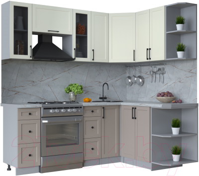 Кухонный гарнитур Интерлиния Тренд 1.5x2.1 правая (луна/белый/серый каспий) - фото