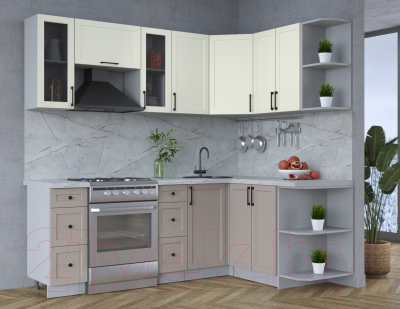 Кухонный гарнитур Интерлиния Тренд 1.5x2.2 правая (луна/белый/серый каспий)