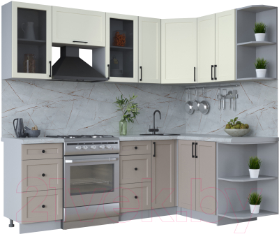 Кухонный гарнитур Интерлиния Тренд 1.5x2.3 правая (луна/белый/серый каспий) - фото