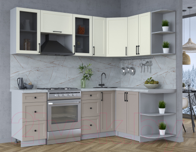Кухонный гарнитур Интерлиния Тренд 1.5x2.3 правая (луна/белый/серый каспий)
