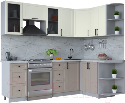 Кухонный гарнитур Интерлиния Тренд 1.5x2.4 правая (луна/белый/серый каспий) - фото