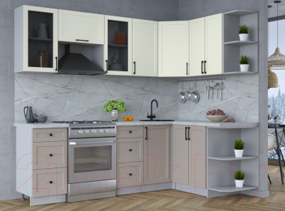 Кухонный гарнитур Интерлиния Тренд 1.5x2.4 правая (луна/белый/серый каспий)