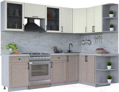 Кухонный гарнитур Интерлиния Тренд 1.5x2.6 правая (луна/белый/серый каспий) - фото