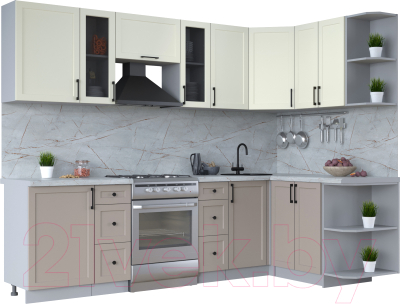 Кухонный гарнитур Интерлиния Тренд 1.5x2.7 правая (луна/белый/серый каспий) - фото