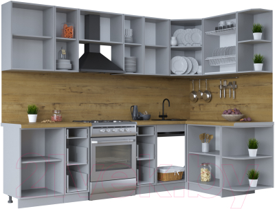 Кухонный гарнитур Интерлиния Тренд 1.5x2.7 правая (луна/белый/серый каспий)
